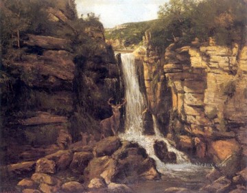 Paysage avec Stag cascade paysage Gustave Courbet Peinture à l'huile